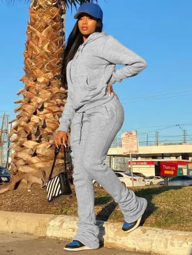 2Pcs Fleece Hoodie & Drawstring Stacked Pants