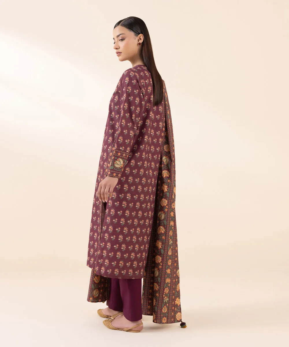 3 Piece - Printed Zari Khaddar Suit