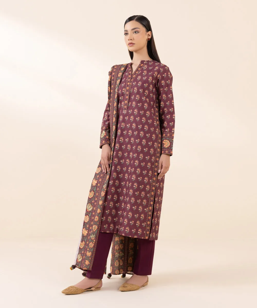 3 Piece - Printed Zari Khaddar Suit