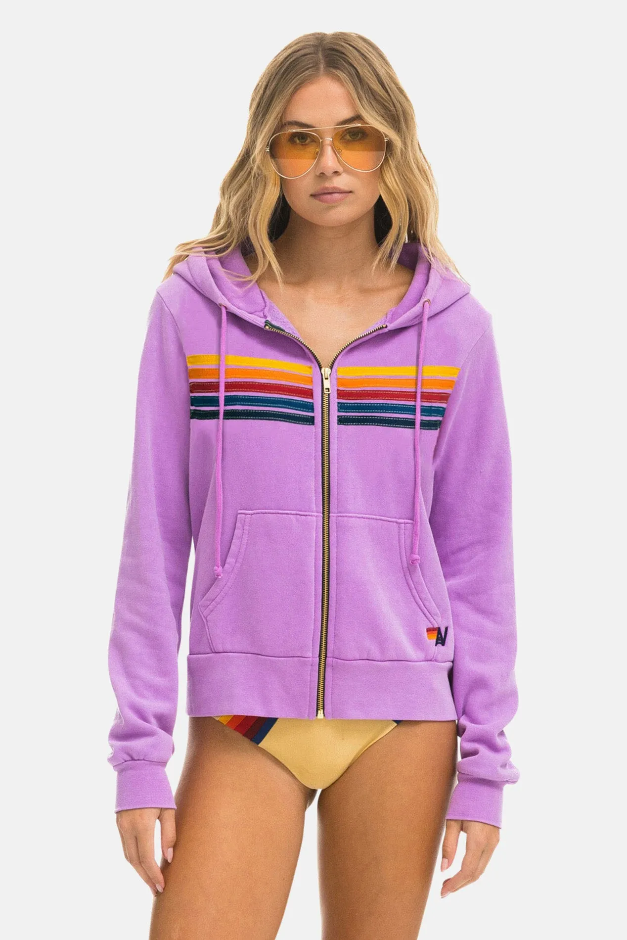 5 Stripe Zip Hoodie Neon Purple