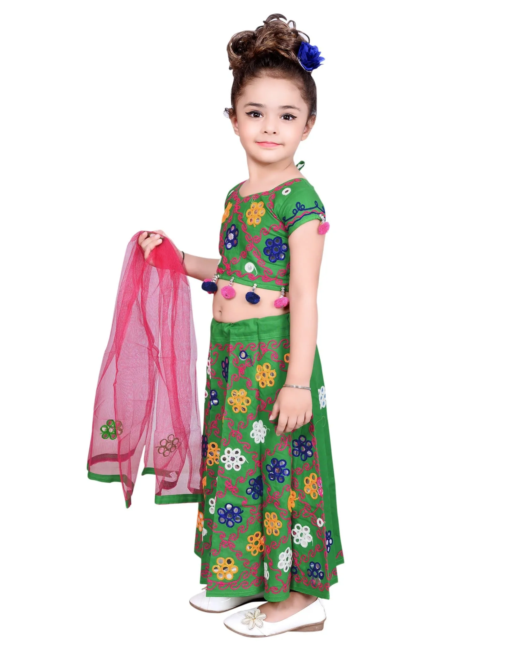 Ahhaaaa Girls Cotton Lehenga-Choli Chania Choli with Dupatta Set