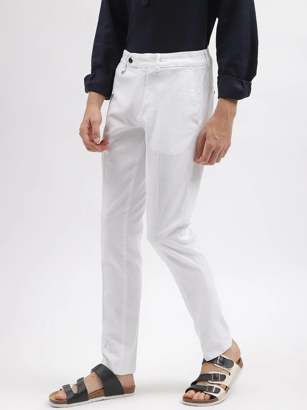 Antony Morato Men Off White Solid Skinny Fit Mid-Rise Trouser