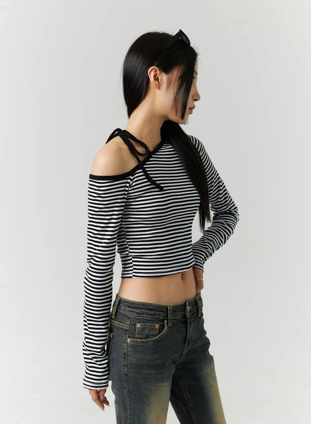 Asymmetrical Stripe Crop Top CN328