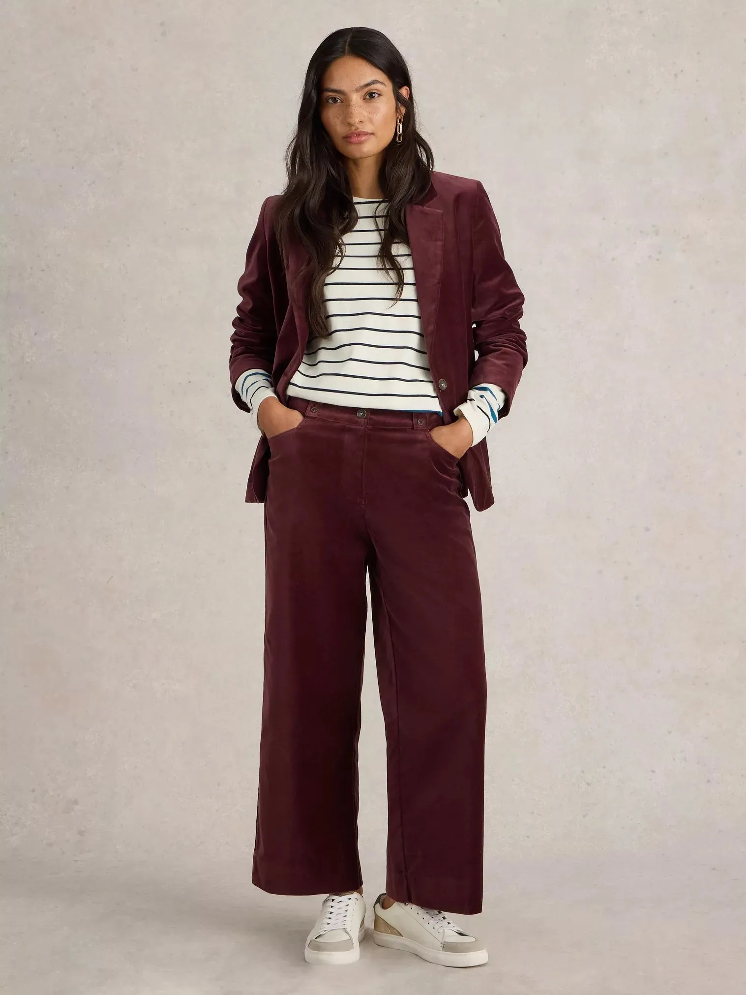 BELLE Cropped Velvet Trouser in Plum by WhiteStuff