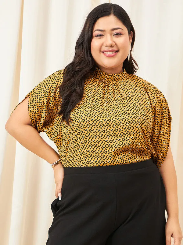 Berrylush Curve Yellow Animal Print High Neck Regular Top