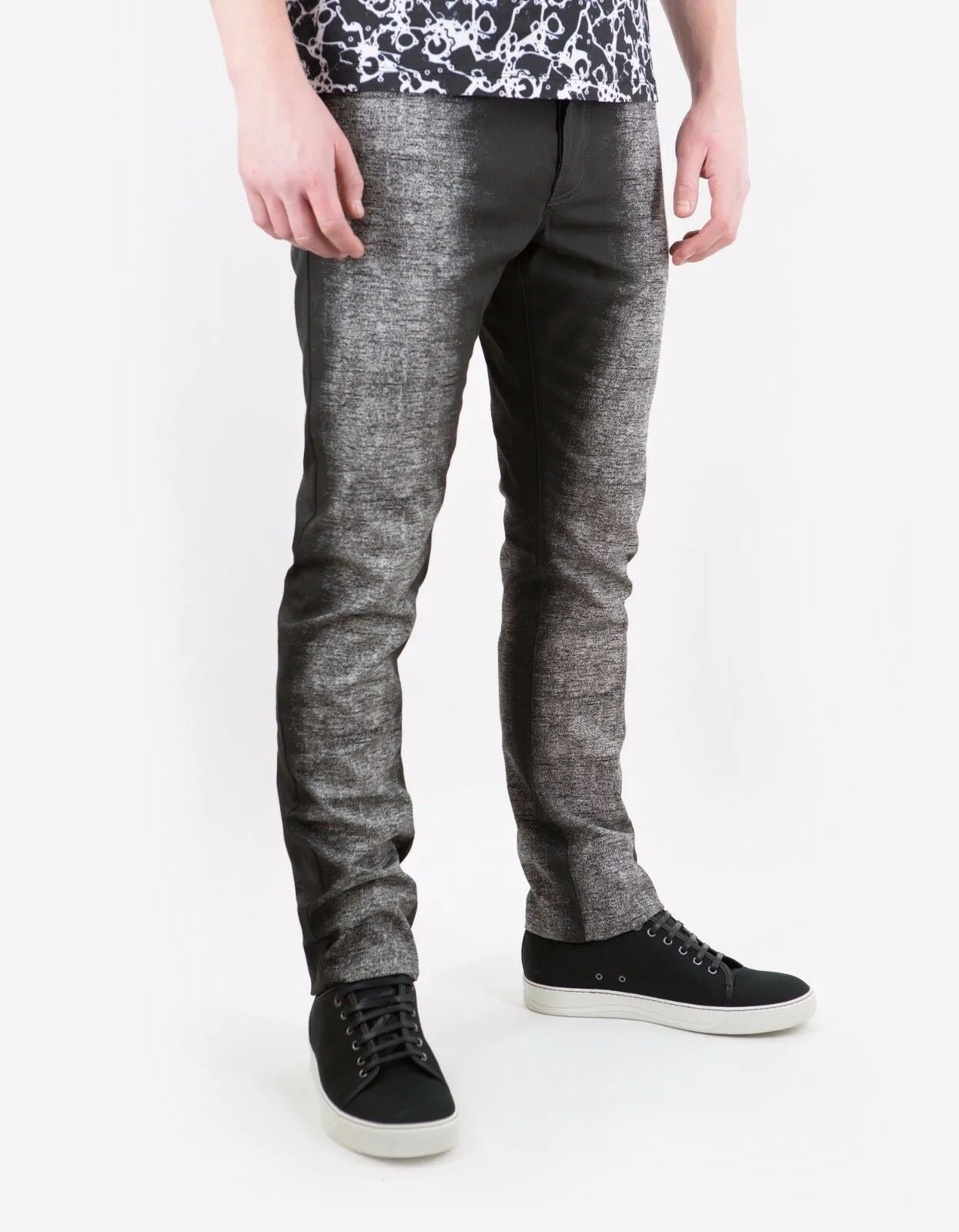 Black Spray Paint Effect Slim Cotton Jeans