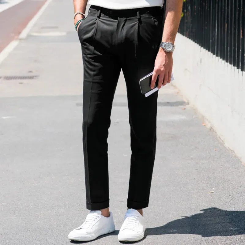 BONSIR  -  Men's casual pants 2021 spring and summer new Euro American Street Photo same single pleated hem pants slim