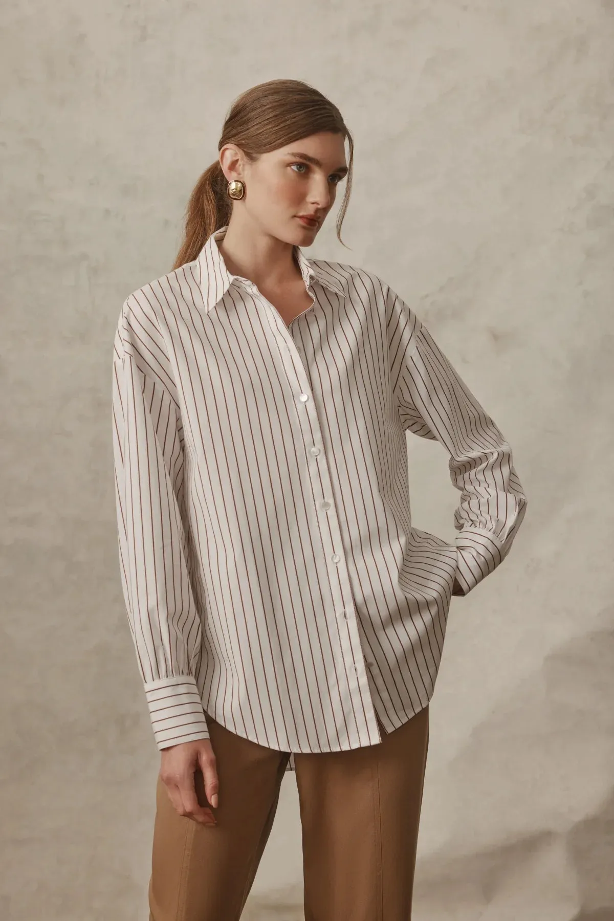 Cable Collins Shirt - Camel Stripe