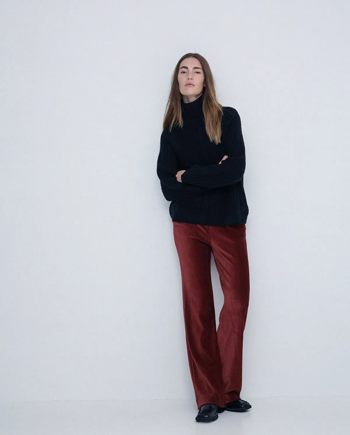 Cord Wide-Leg Trouser in Cinnamon Red by YERSE