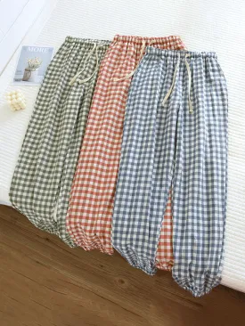 Cotton Classic Plaid Printed Drawstring Pants