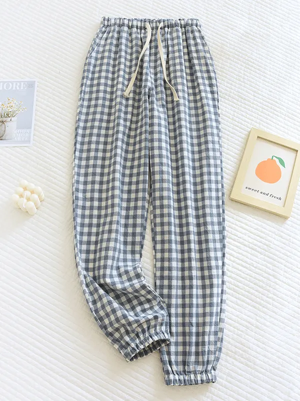 Cotton Classic Plaid Printed Drawstring Pants