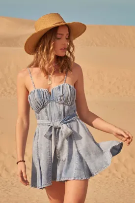 Counting Clouds Acid-Wash Denim Skort Romper