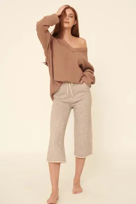 Cozy Town Exposed-Seam Cropped Sweater Pants