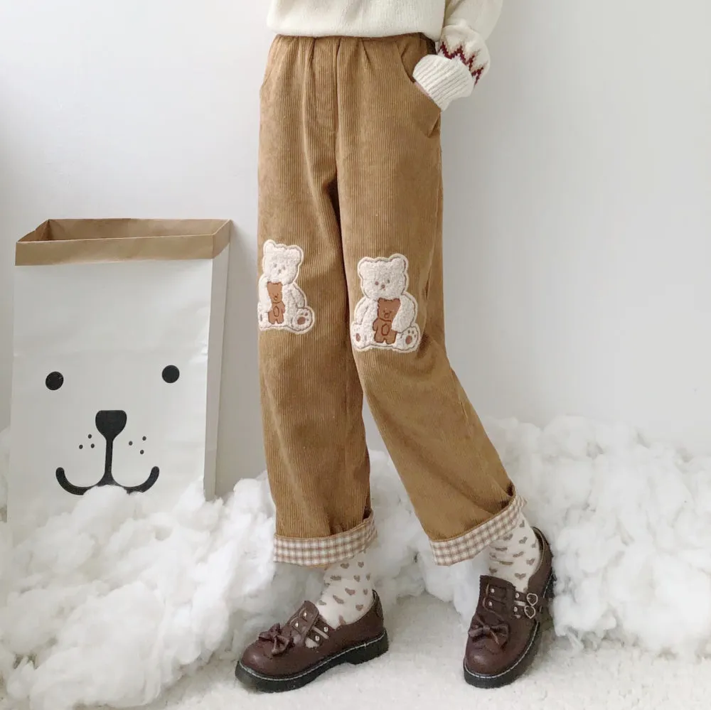 Cute bear embroidered casual pants  PL52533