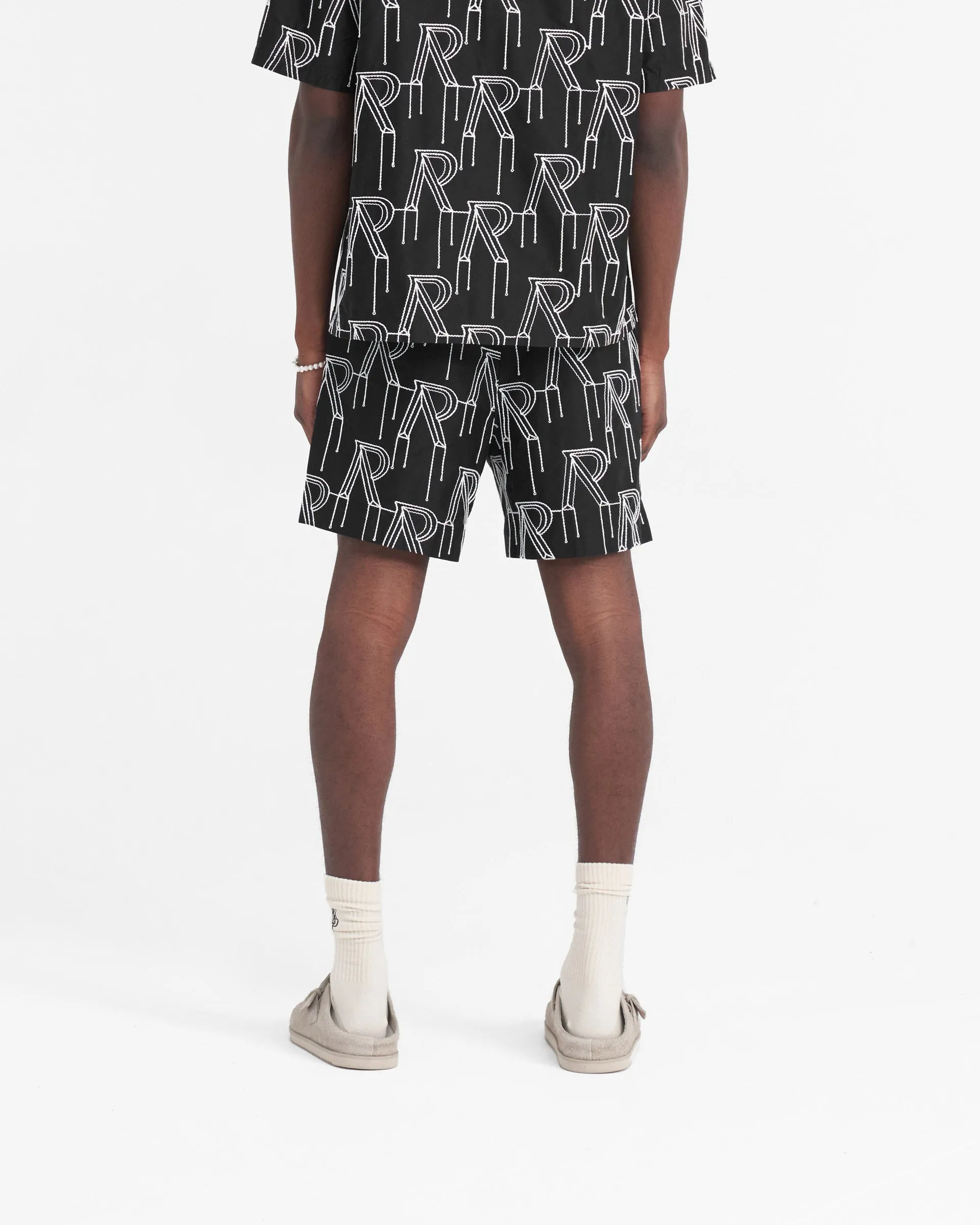 Embroidered Initial Tailored Short - Black