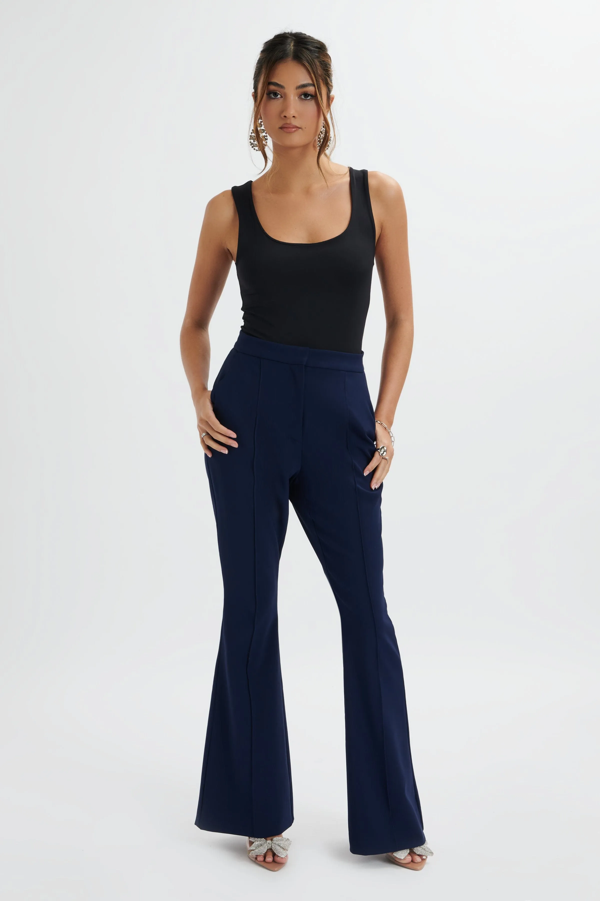 EMELIE Fit & Flare Trousers In Navy