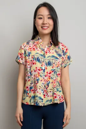 Esther Blouse, Tropical Vacation, Linen Bamboo - Final Sale