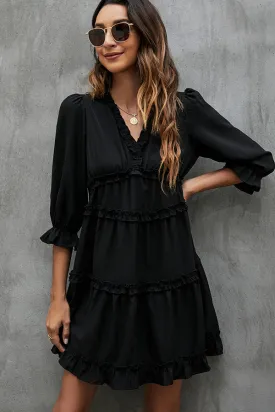 Fashion Lace Patchwork Solid Modern V Neck Casual Dress