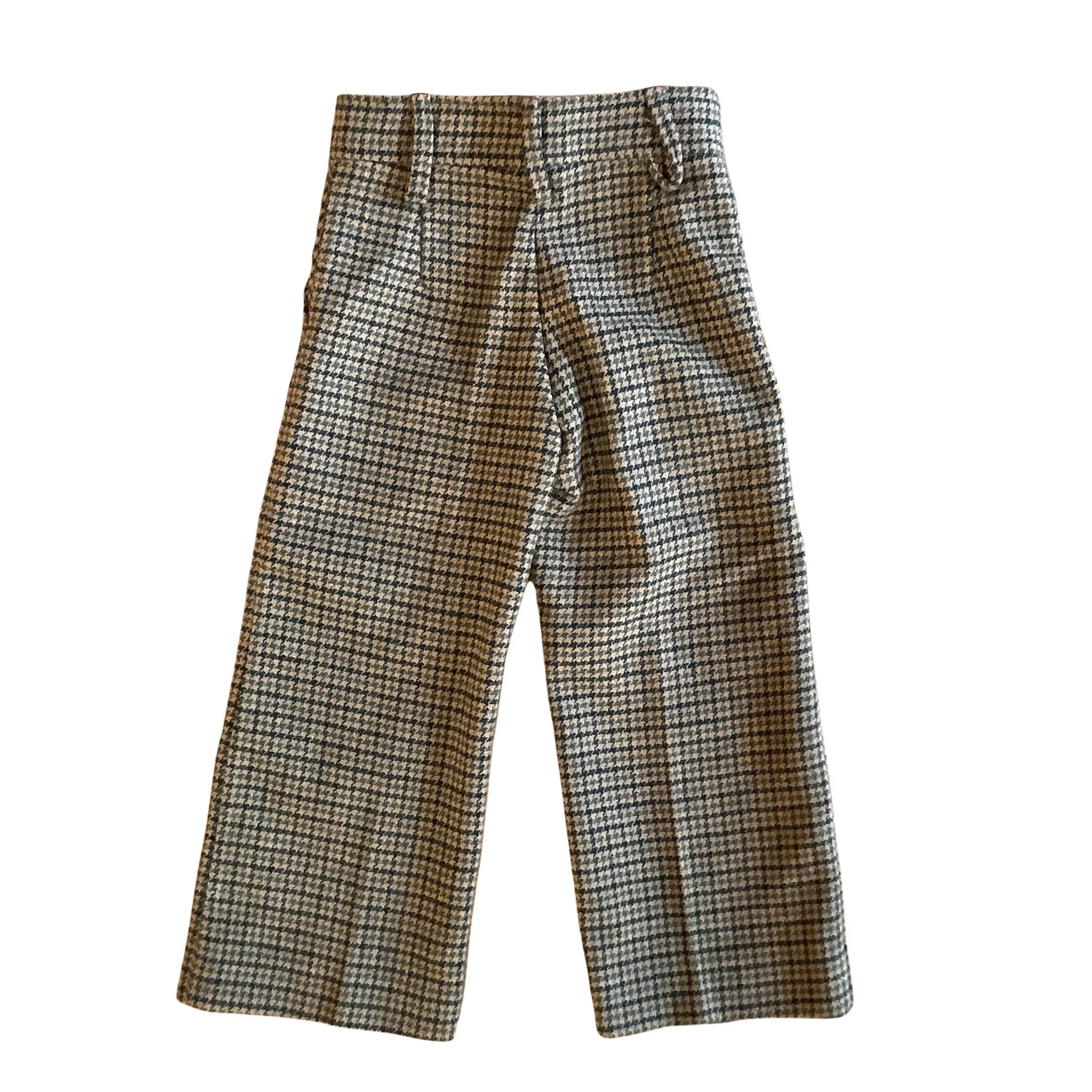 French Vintage 1970s  Houndstooth Flare Trousers /  18-24M