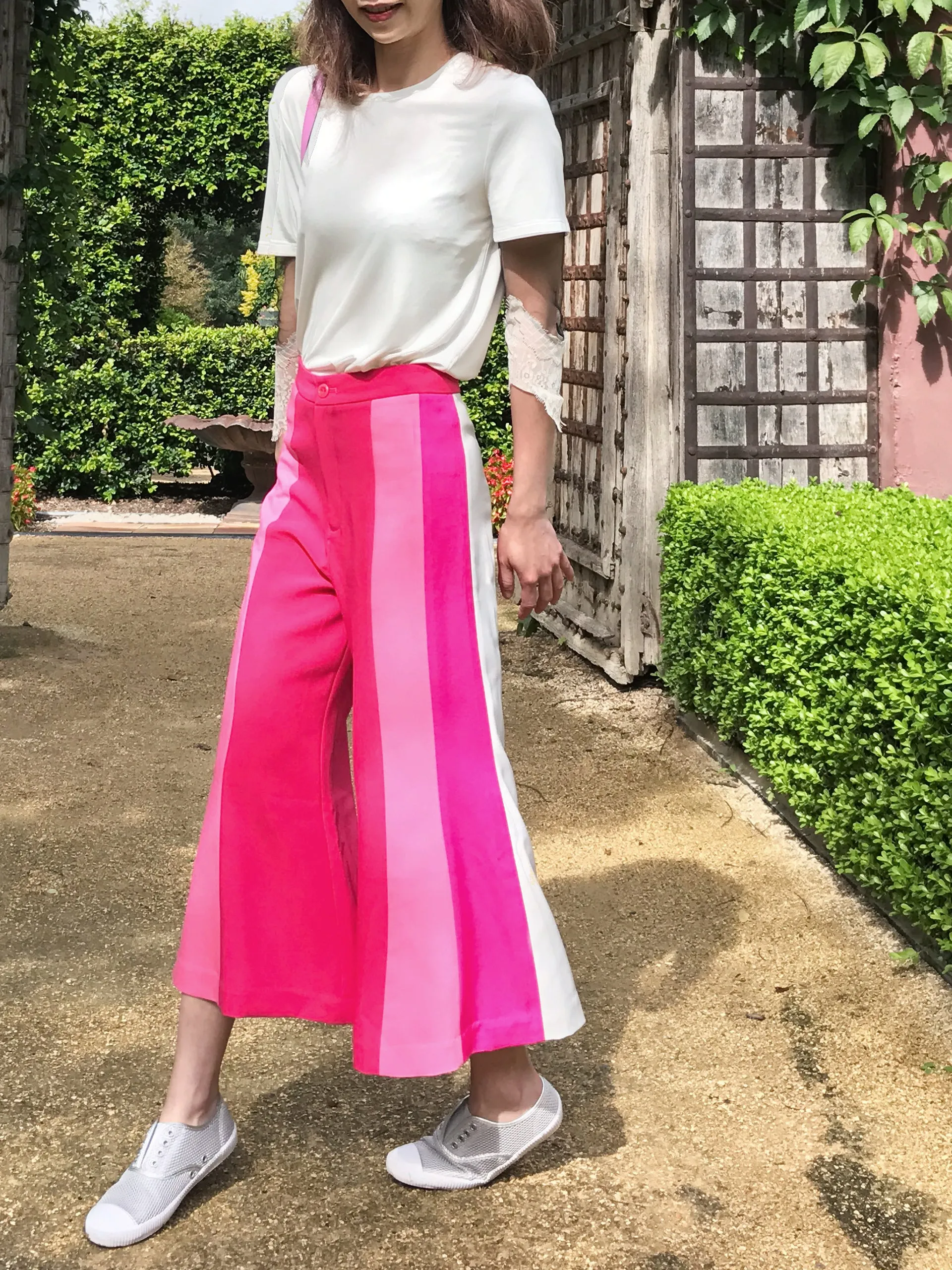 Further Sale! Fuchsia Colour Blocking Flared Culottes