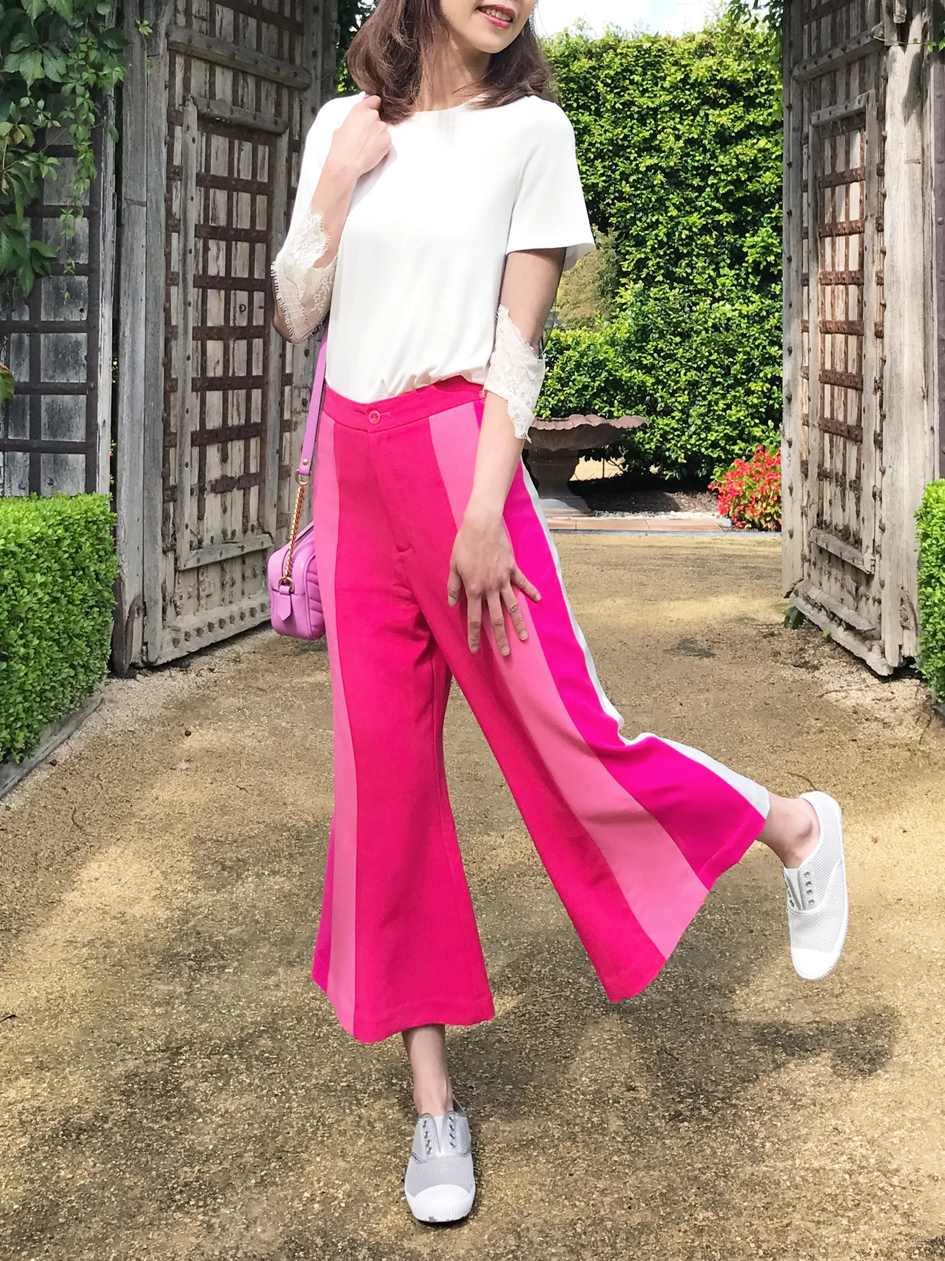 Further Sale! Fuchsia Colour Blocking Flared Culottes