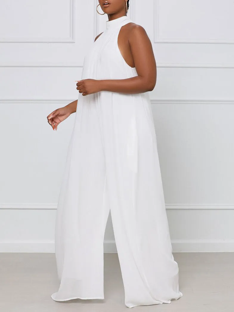 Halter Chiffon Wide Leg Jumpsuit