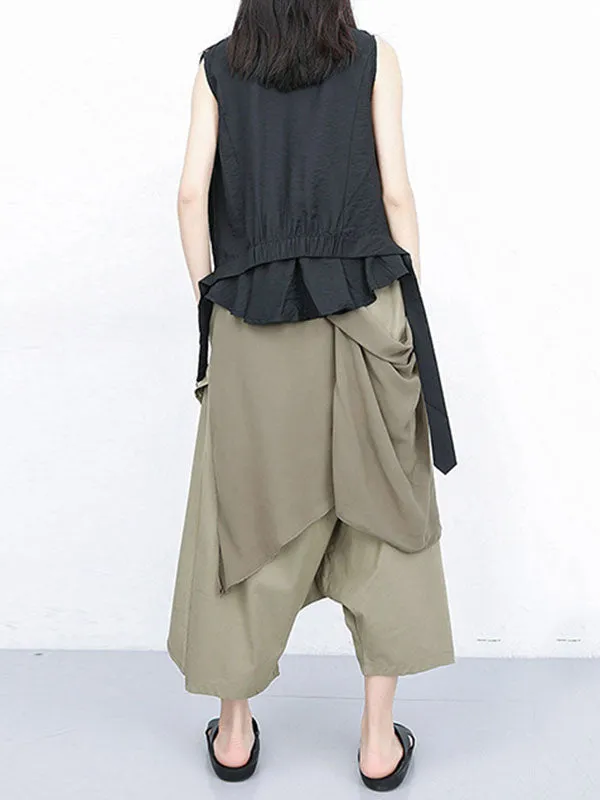 Harem Pants Loose Pleated Solid Color Ninth Pants