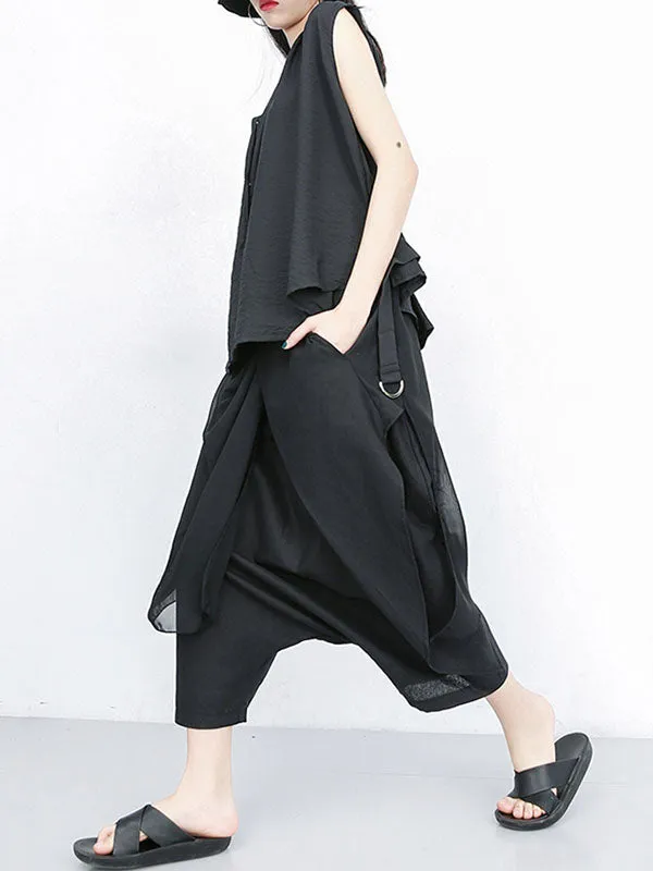 Harem Pants Loose Pleated Solid Color Ninth Pants