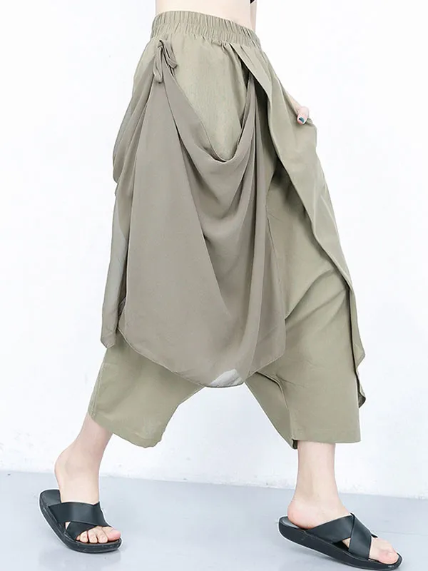 Harem Pants Loose Pleated Solid Color Ninth Pants