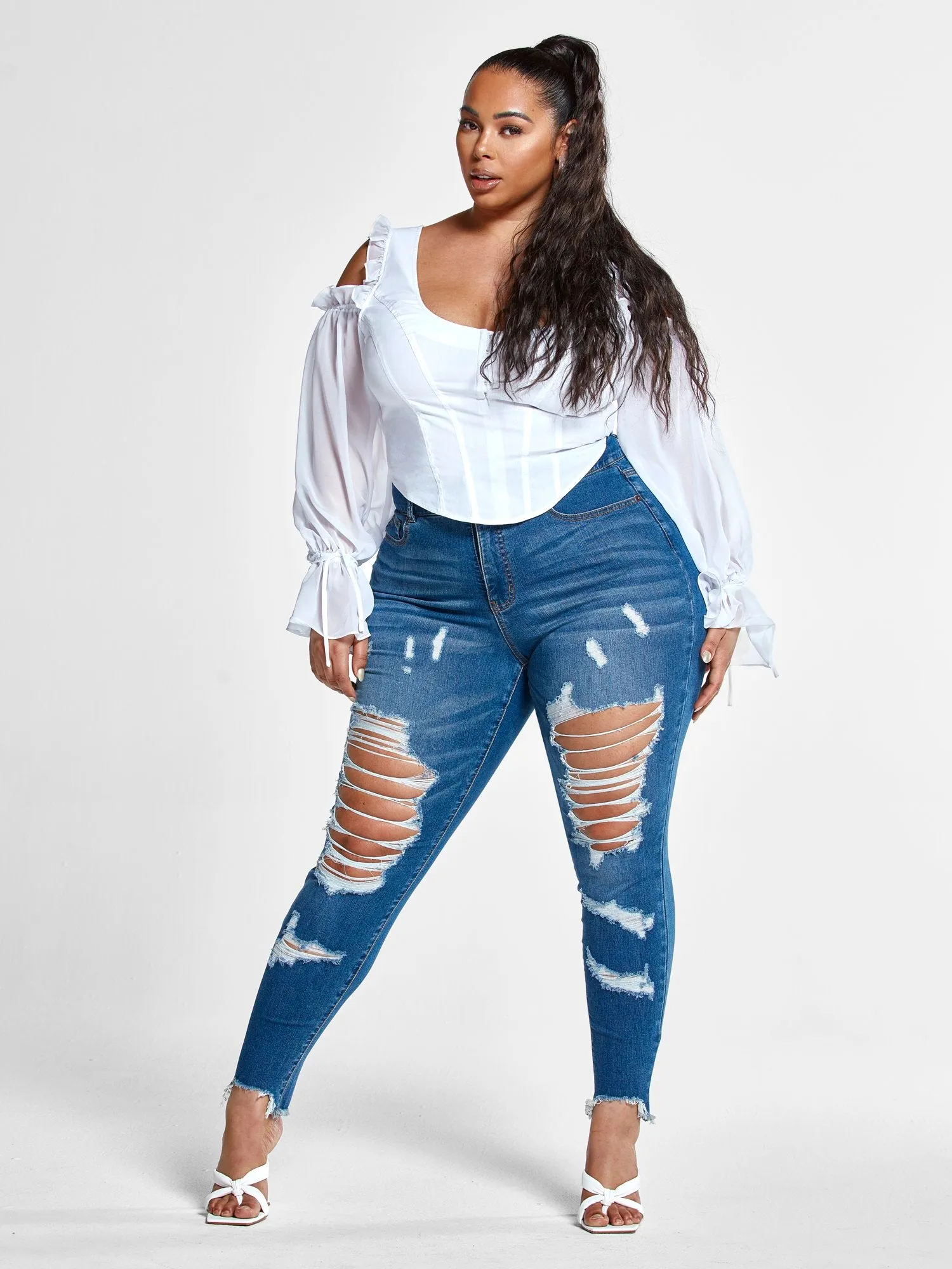 High Rise Blowout Curvy Fit Skinny Jeans - Tall Inseam