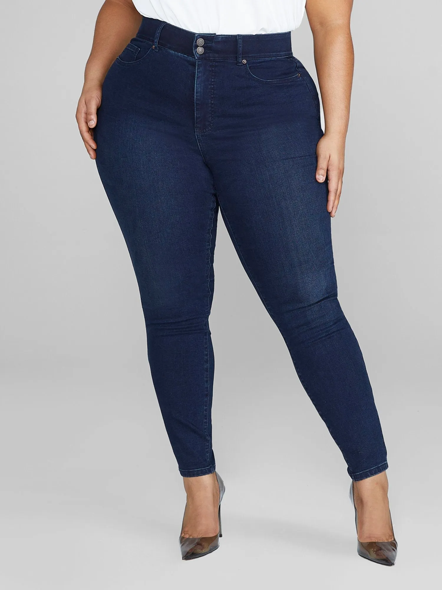 High Rise Curvy Fit Skinny Jeans in Dark Indigo - Short Inseam