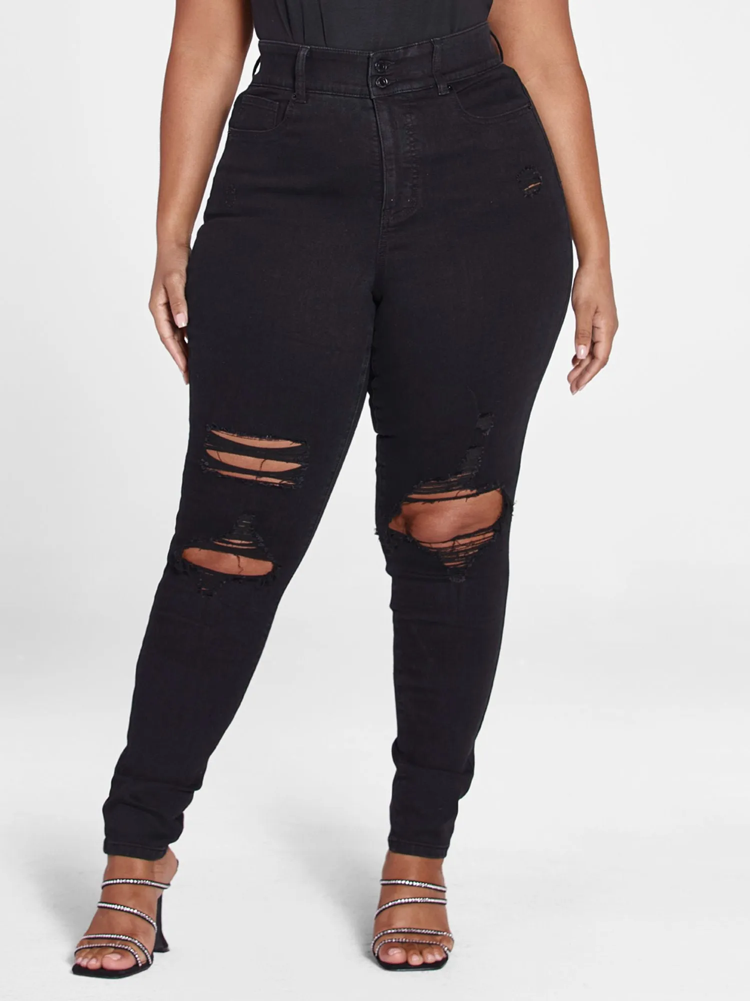 High Rise Curvy Fit Skinny Jeans with Blowout Knees