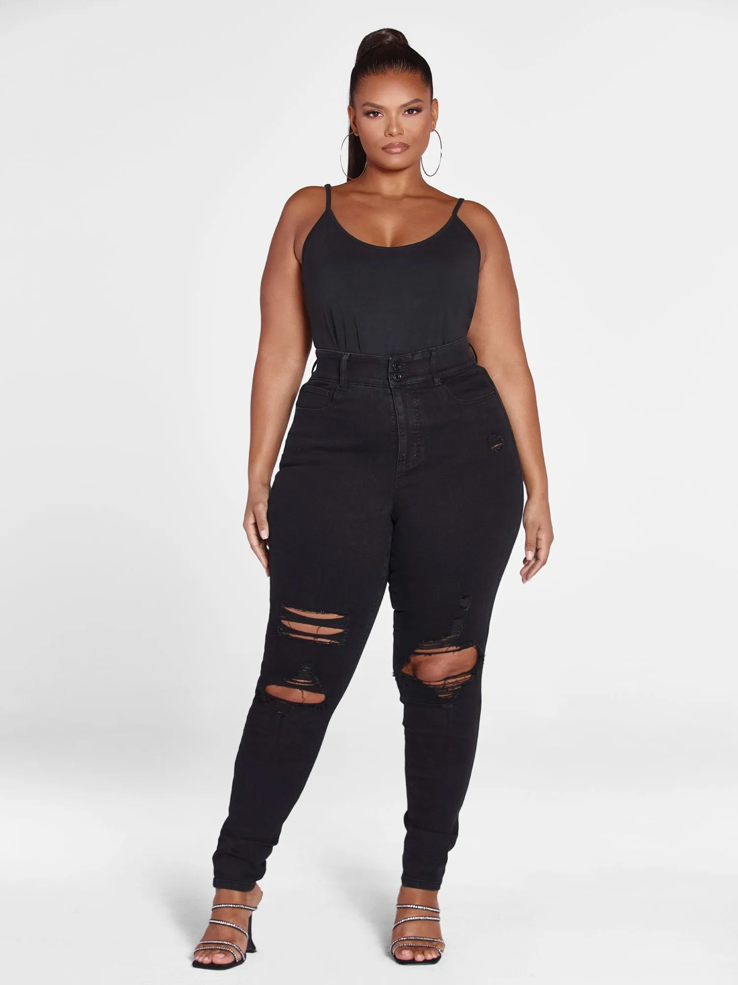 High Rise Curvy Fit Skinny Jeans with Blowout Knees