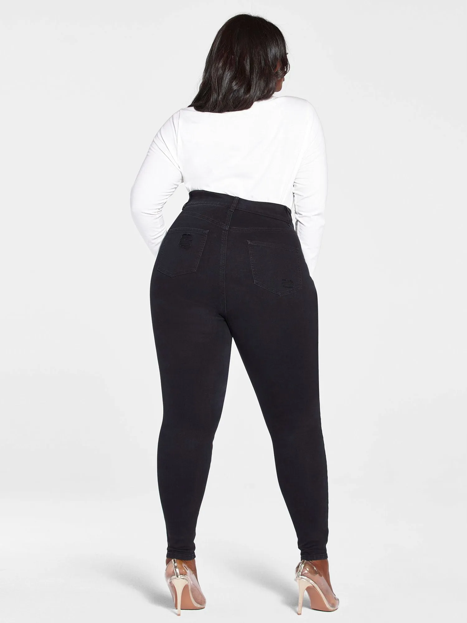 High Rise Curvy Fit Skinny Jeans with Blowout Knees