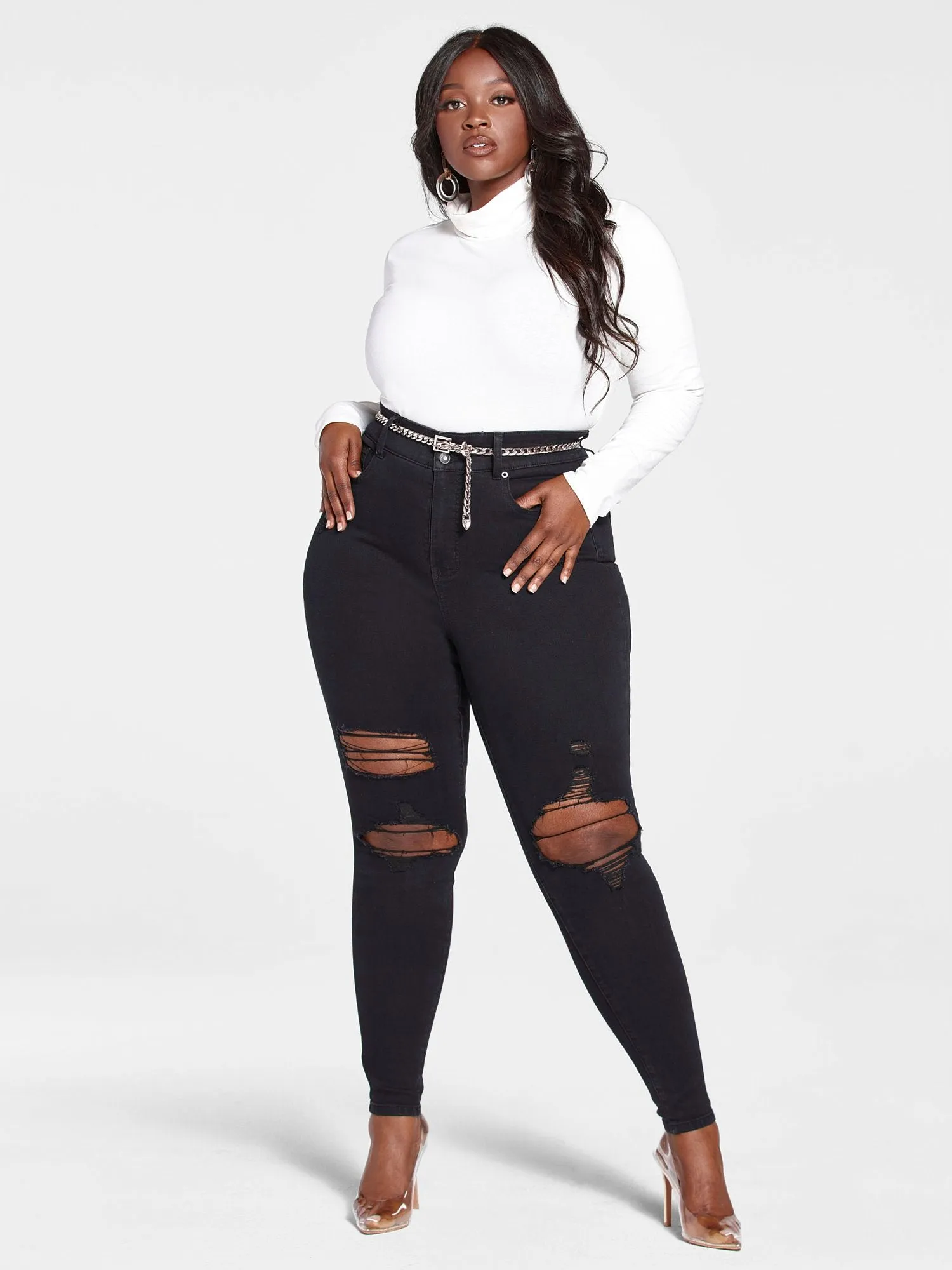 High Rise Curvy Fit Skinny Jeans with Blowout Knees