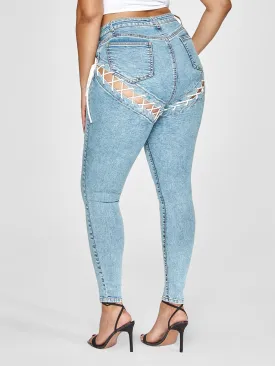 High Rise Lace-Up Detail Skinny Jeans