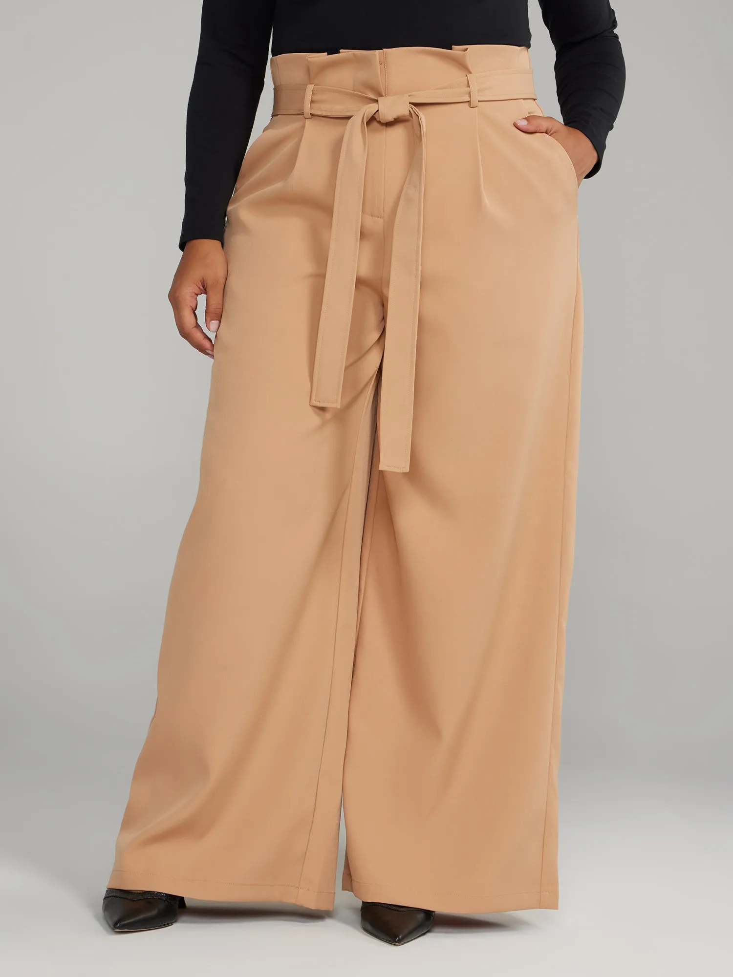 High Rise Wide Leg Paperbag Pants