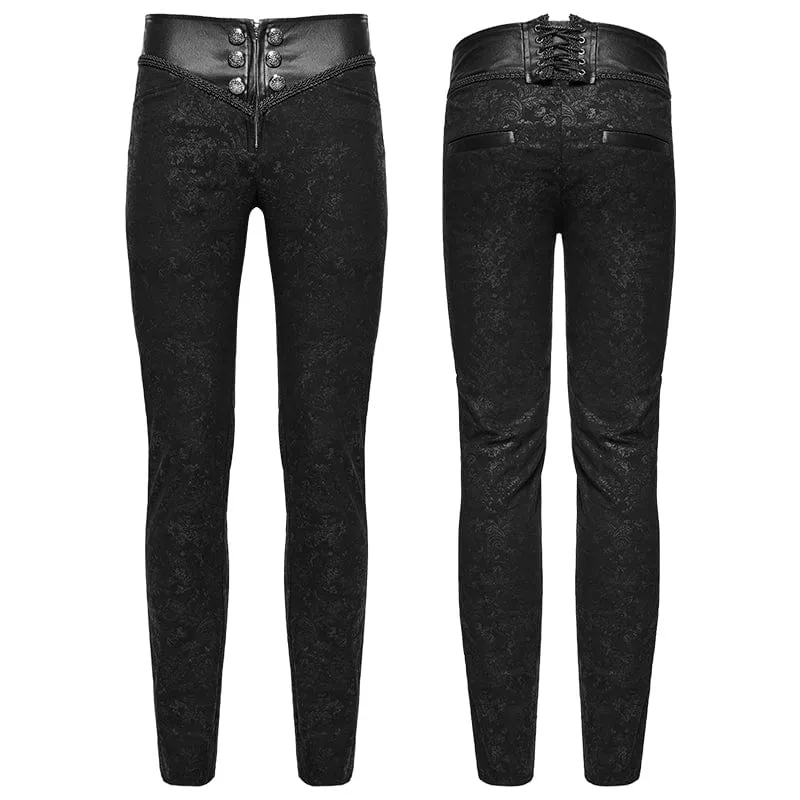 Men's Faux Leather and Jacquard Goth Trousers