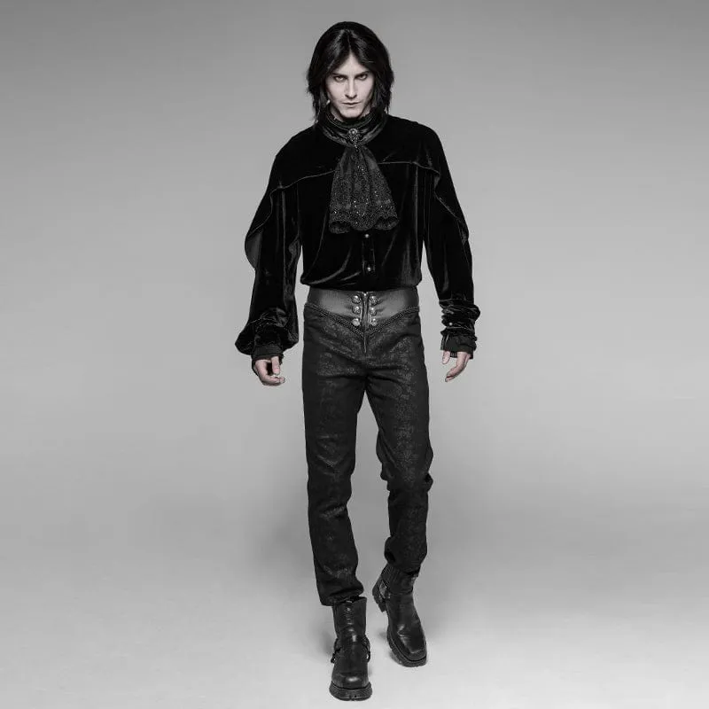 Men's Faux Leather and Jacquard Goth Trousers