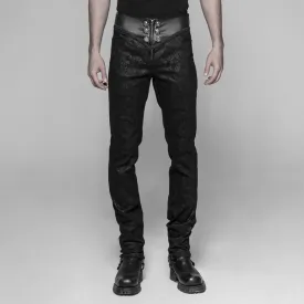 Men's Faux Leather and Jacquard Goth Trousers