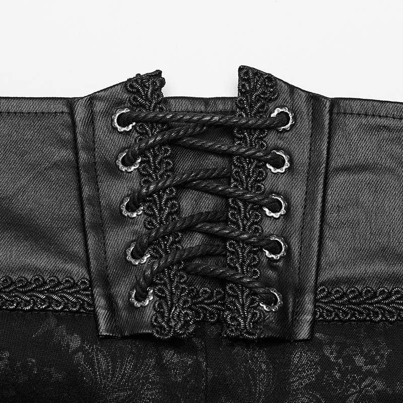 Men's Faux Leather and Jacquard Goth Trousers