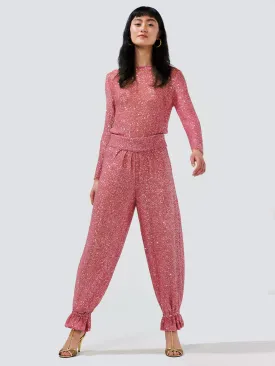 Moonshine Sequin Knit Trousers Pink