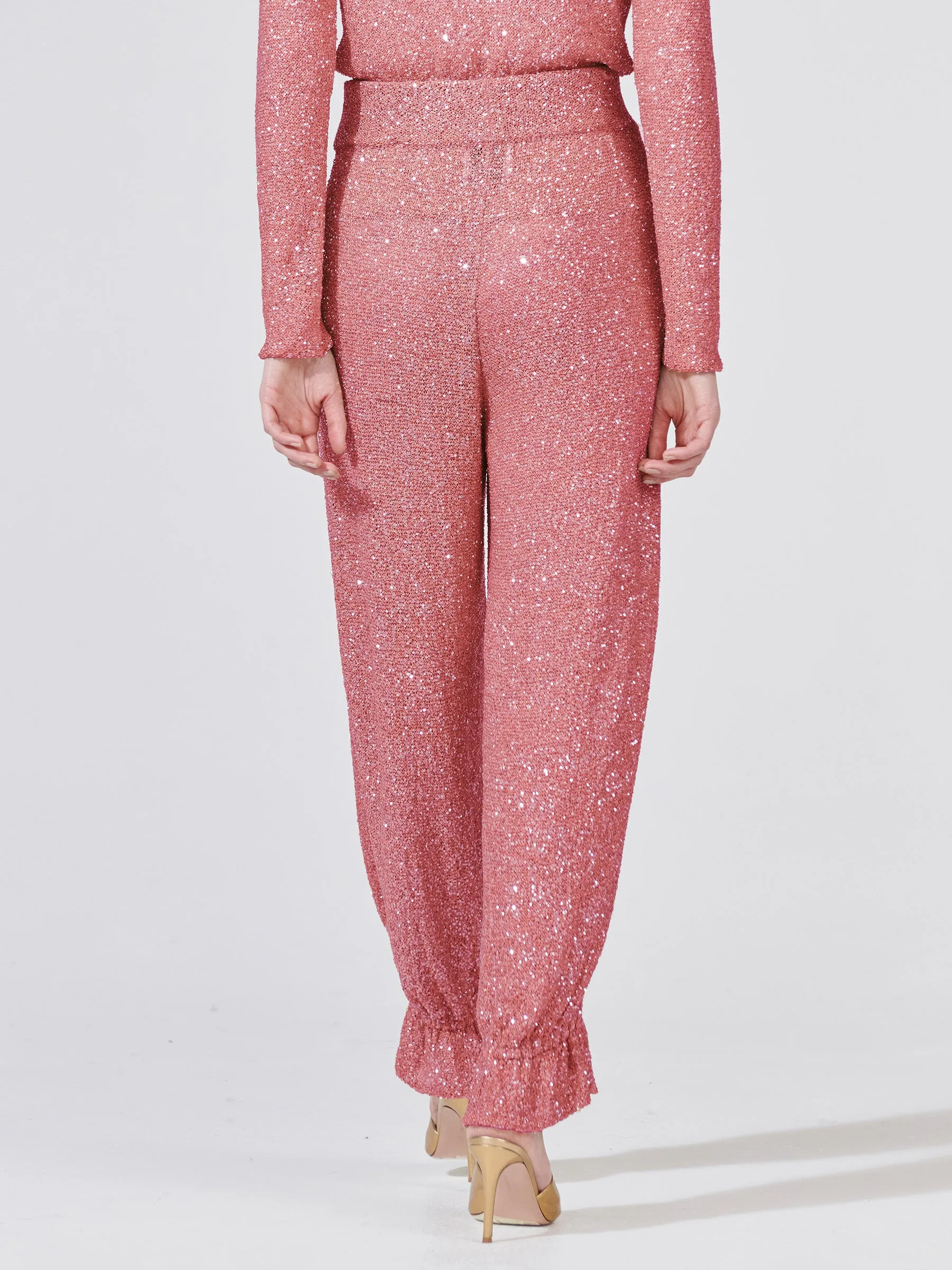 Moonshine Sequin Knit Trousers Pink