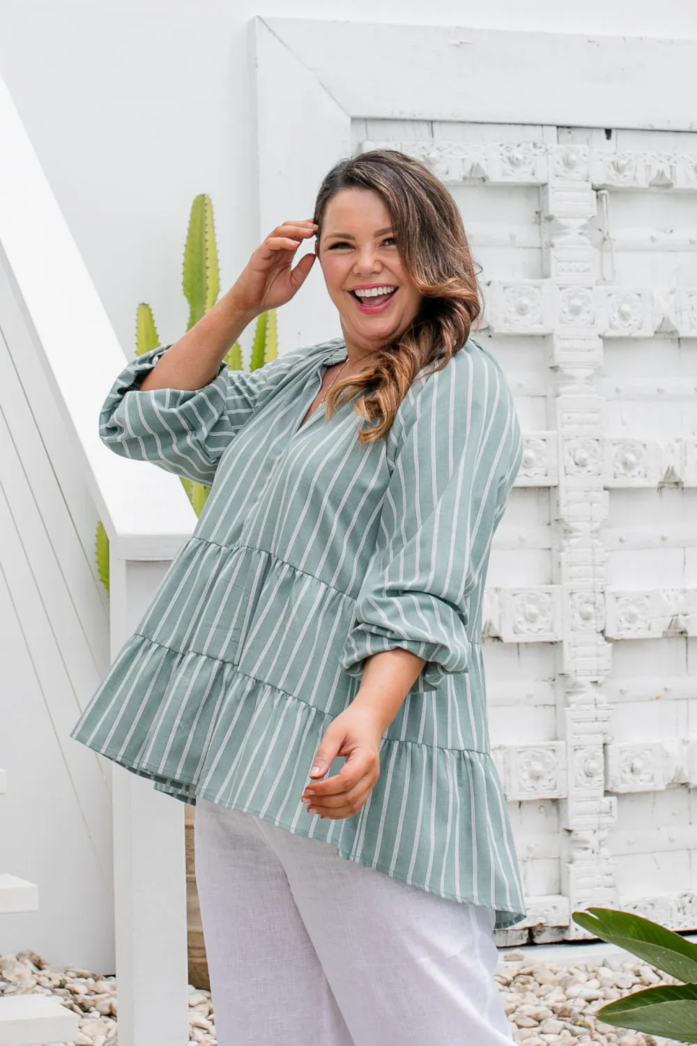 Pin Stripe Casual Top - Ice Grey