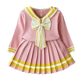 Pink & Occur Pleated Bow 2 pcs top & Skirt Winterwear set for Girls