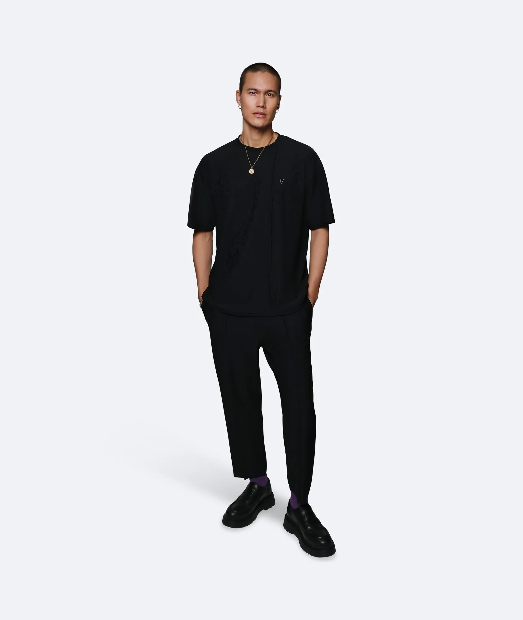 PLEATED T-SHIRT - BLACK