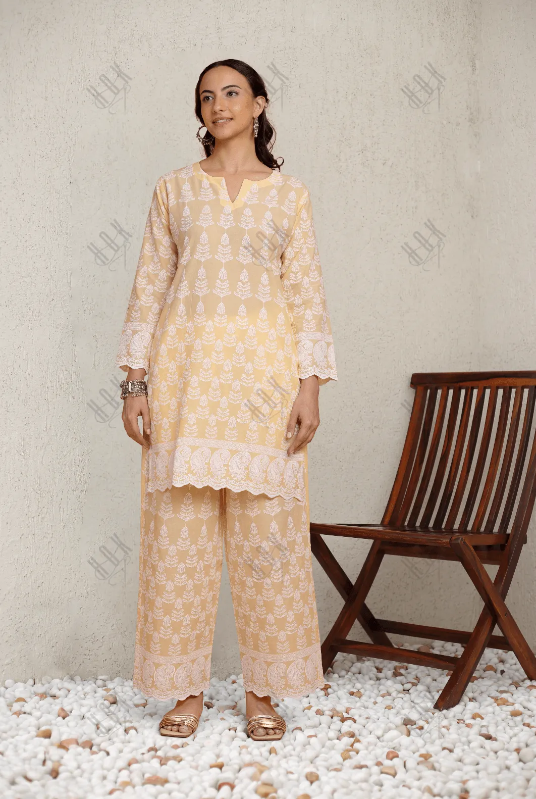 Saba Chikankari Kurta Set in Cotton - Yellow