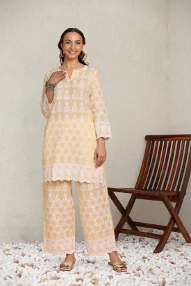 Saba Chikankari Kurta Set in Cotton - Yellow