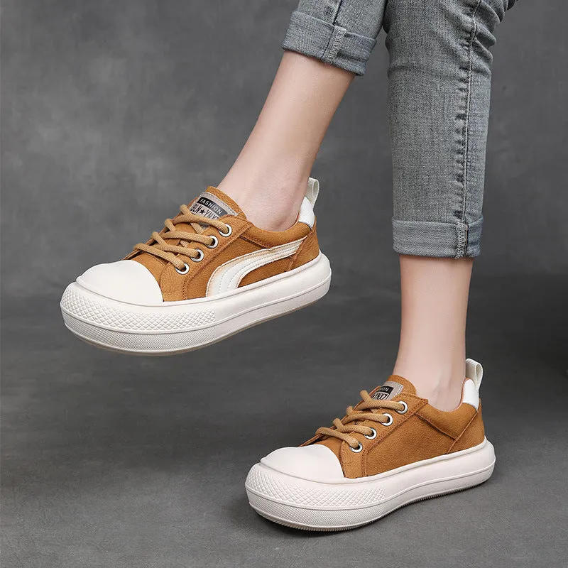 Women Fashion Patchwork Leather Thick Soled Casual Shoes