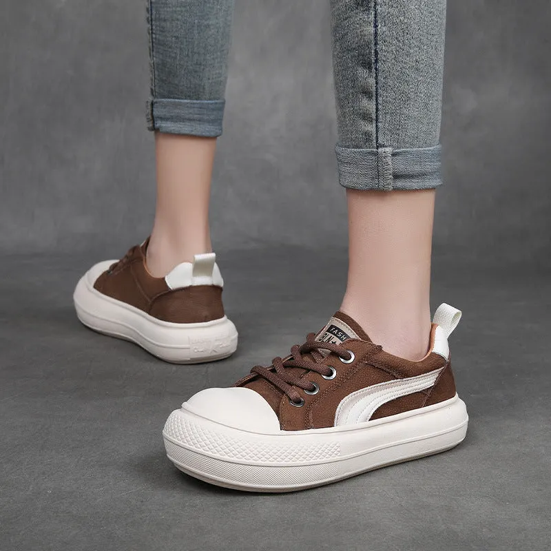 Women Fashion Patchwork Leather Thick Soled Casual Shoes